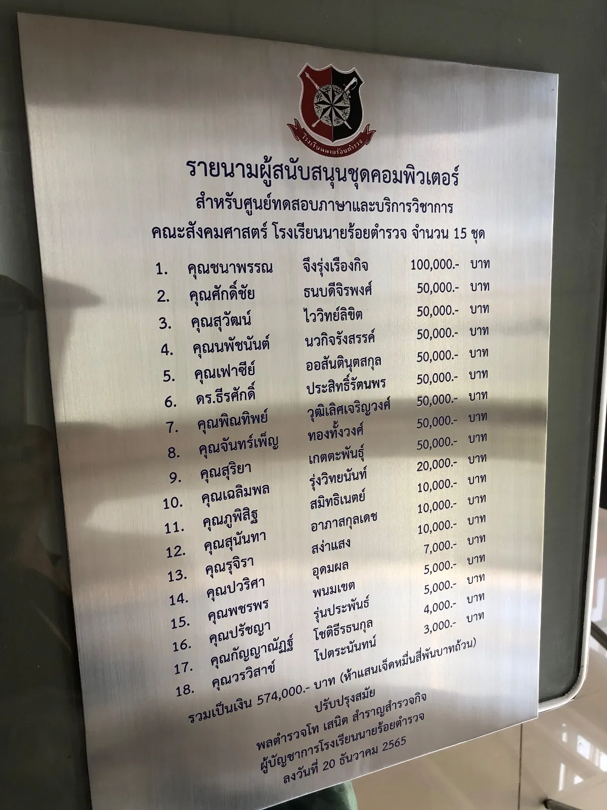 ป้ายกัดกรดรายชื่อ ตำแหน่ง ป้ายบริจาค